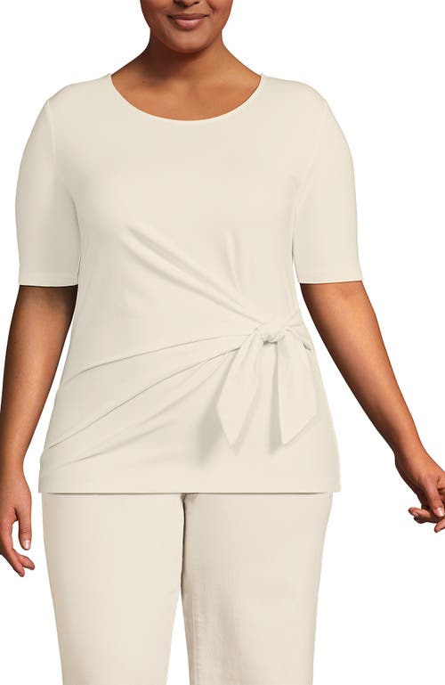 Shop Lands' End Plus Size Lightweight Jersey Tie Front Top In Fresh Ivory