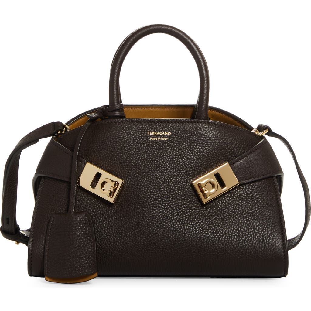 Ferragamo Mini Hug Soft Leather Top Handle Bag In Testa Di Moro