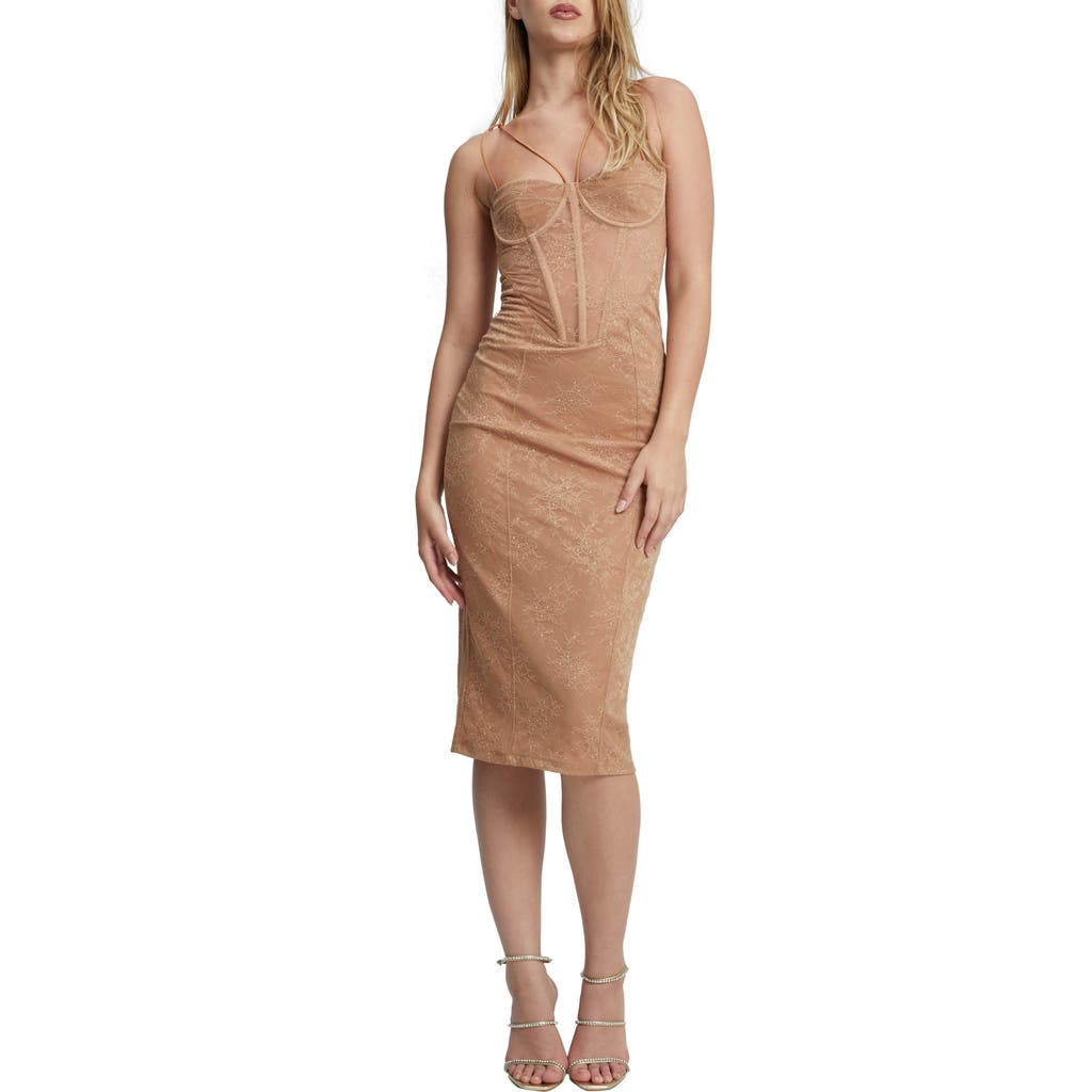 Bardot Fleur Lace Corset Dress In Biscuit