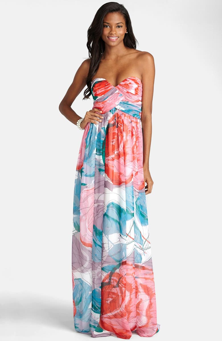 Donna Morgan 'Laura' Print Strapless Sweetheart Chiffon Gown | Nordstrom