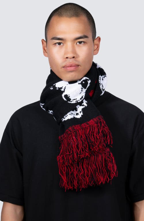 PLEASURES PLEASURES SKULL GRAPHIC FRINGED SCARF 