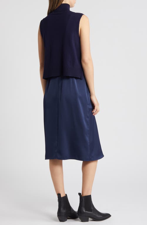 Shop Sam Edelman Two-piece Sleeveless Turtleneck Sweater & Satin Slipdress In Navy