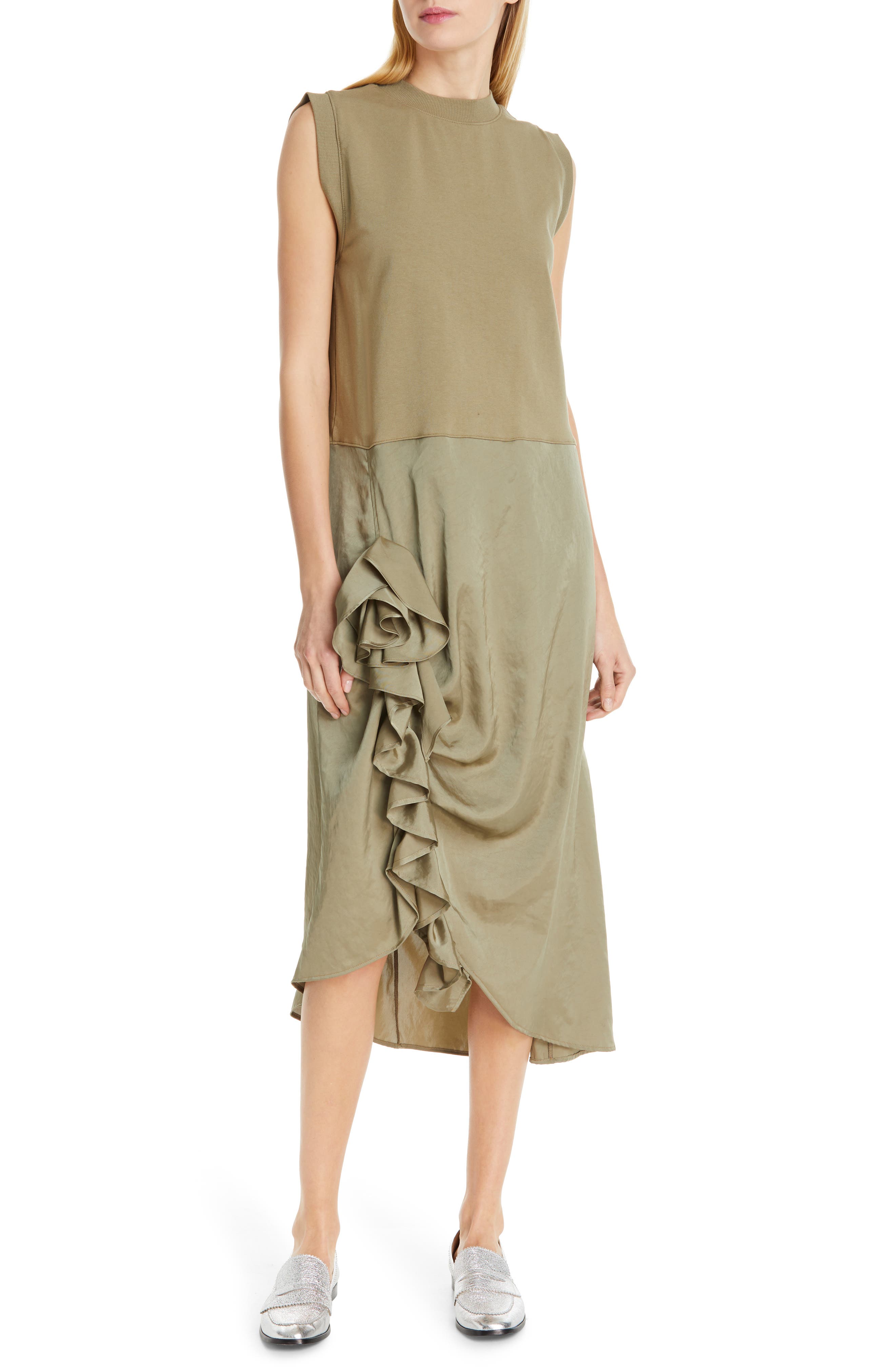 Clu Asymmetrical Ruffle Dress, Green
