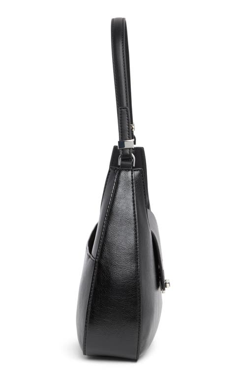 Shop Calvin Klein Becky Faux Leather Shoulder Bag In Black/silver