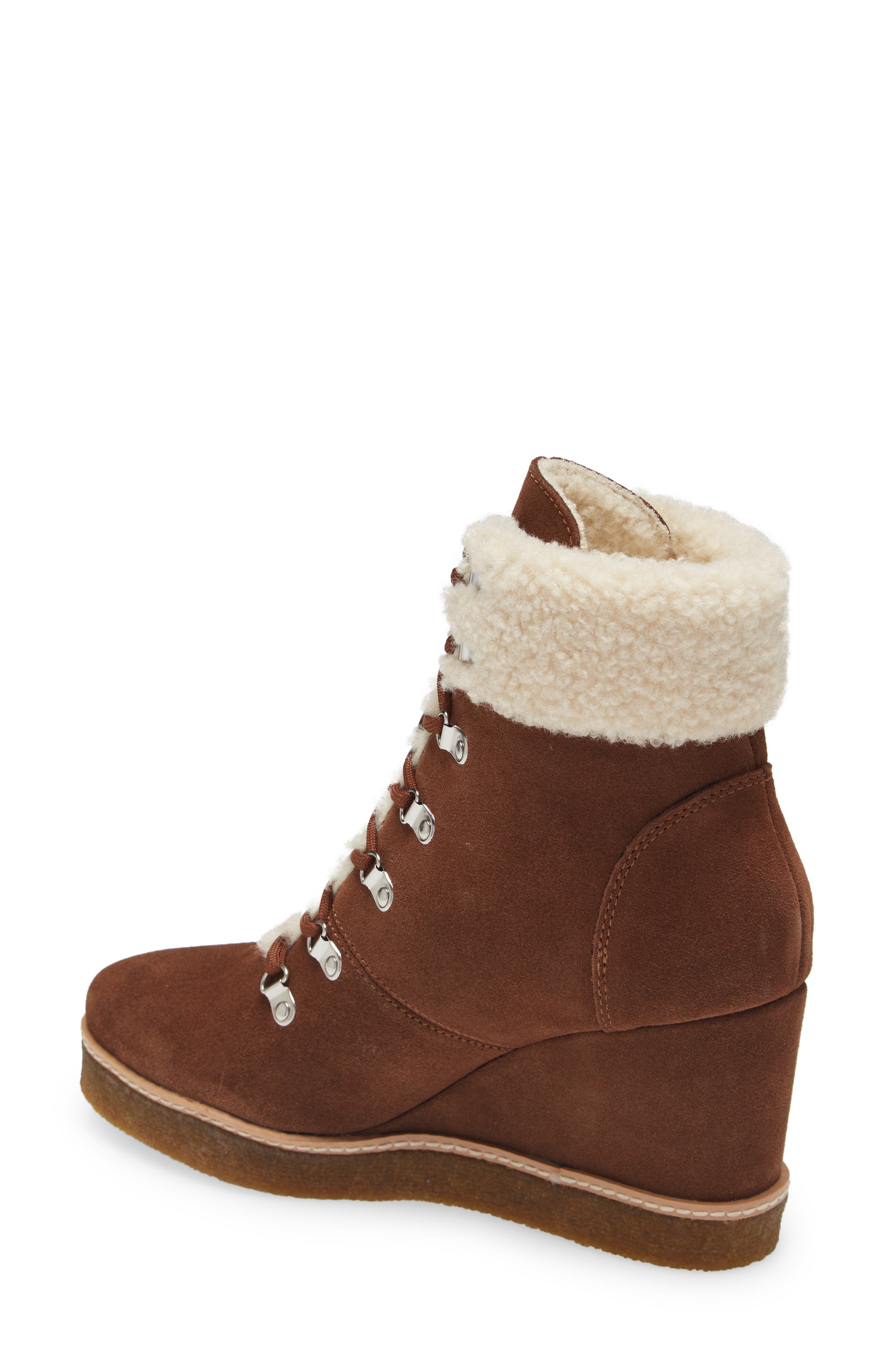 shearling wedge bootie