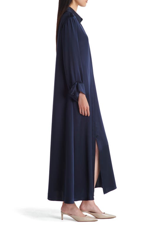 Shop Twp Jenny's Long Sleeve Silk Maxi Shirtdress In Midnight