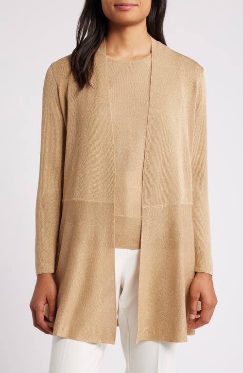 Shop Anne Klein Monterey Metallic Peplum Cardigan In Light Gold