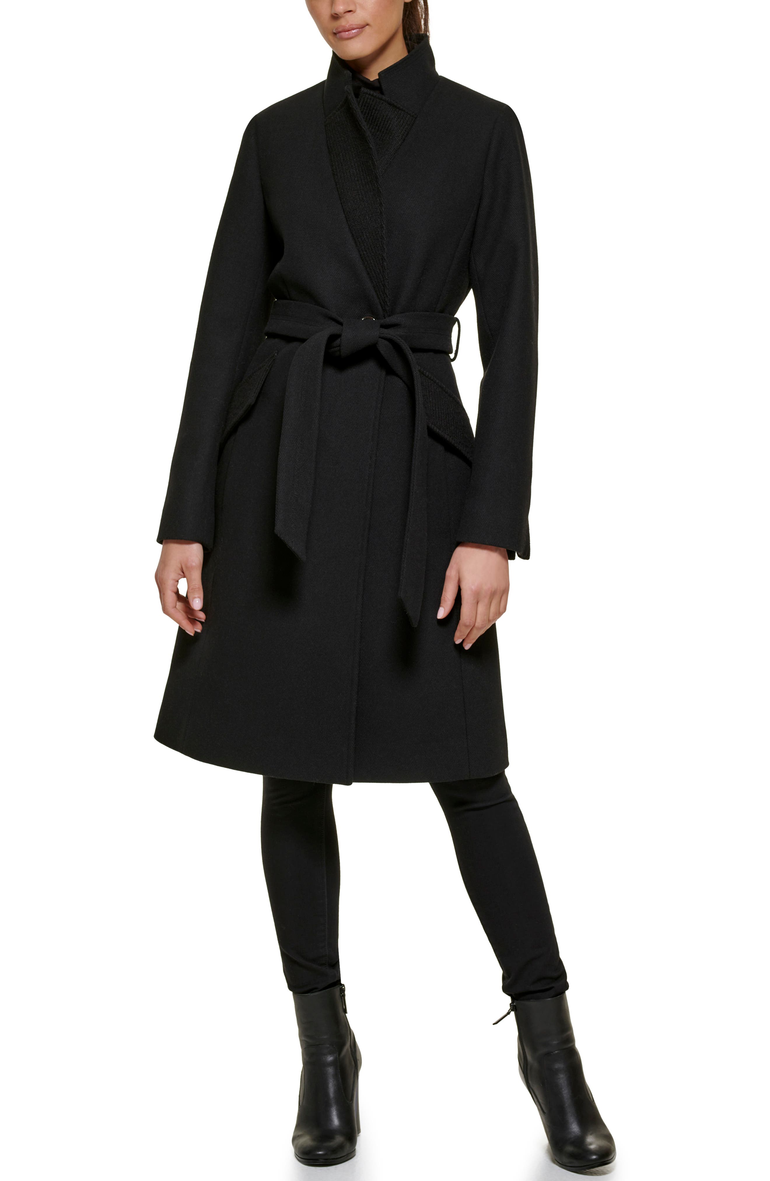 Kenneth Cole Updated Fencer Collar Medium Wool-blend Coat in Black Save 1% Womens Coats Kenneth Cole Coats 