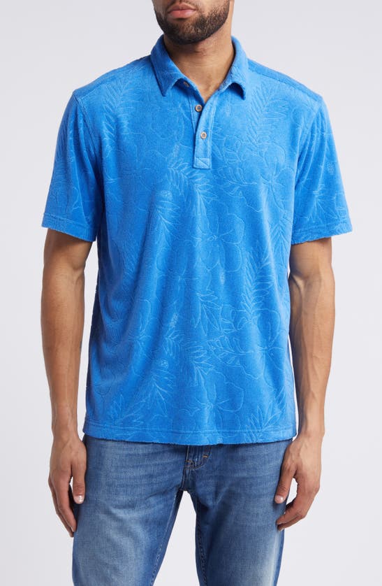 Shop Tommy Bahama Poolside Hibiscus Jacquard Terry Cloth Polo In Palace Blue