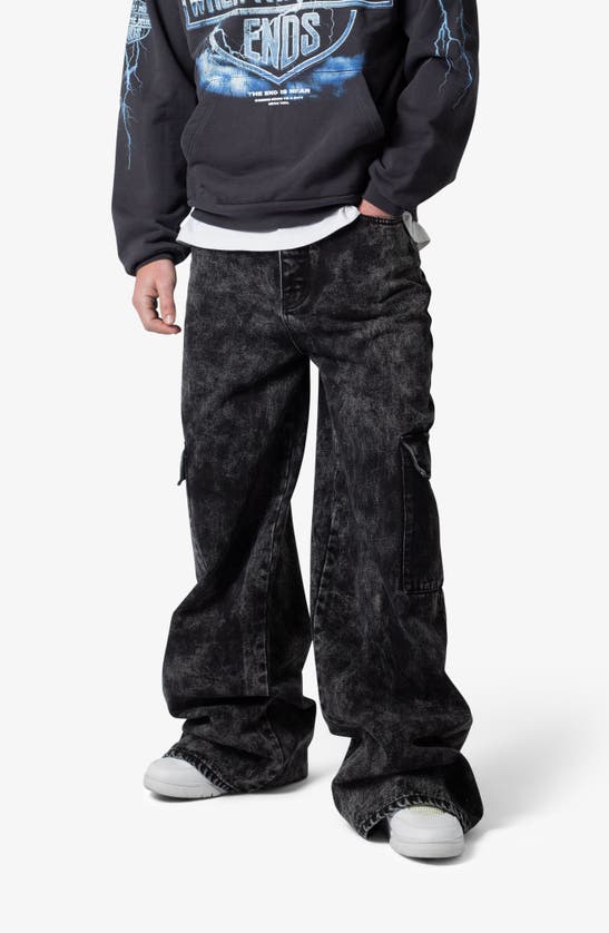 Shop Mnml Void Baggy Cargo Jeans In Washed Black