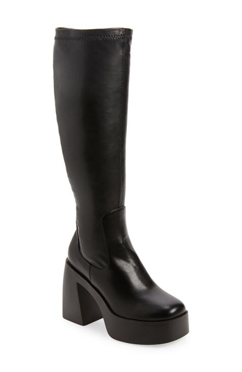 Platform knee high leather on sale boots