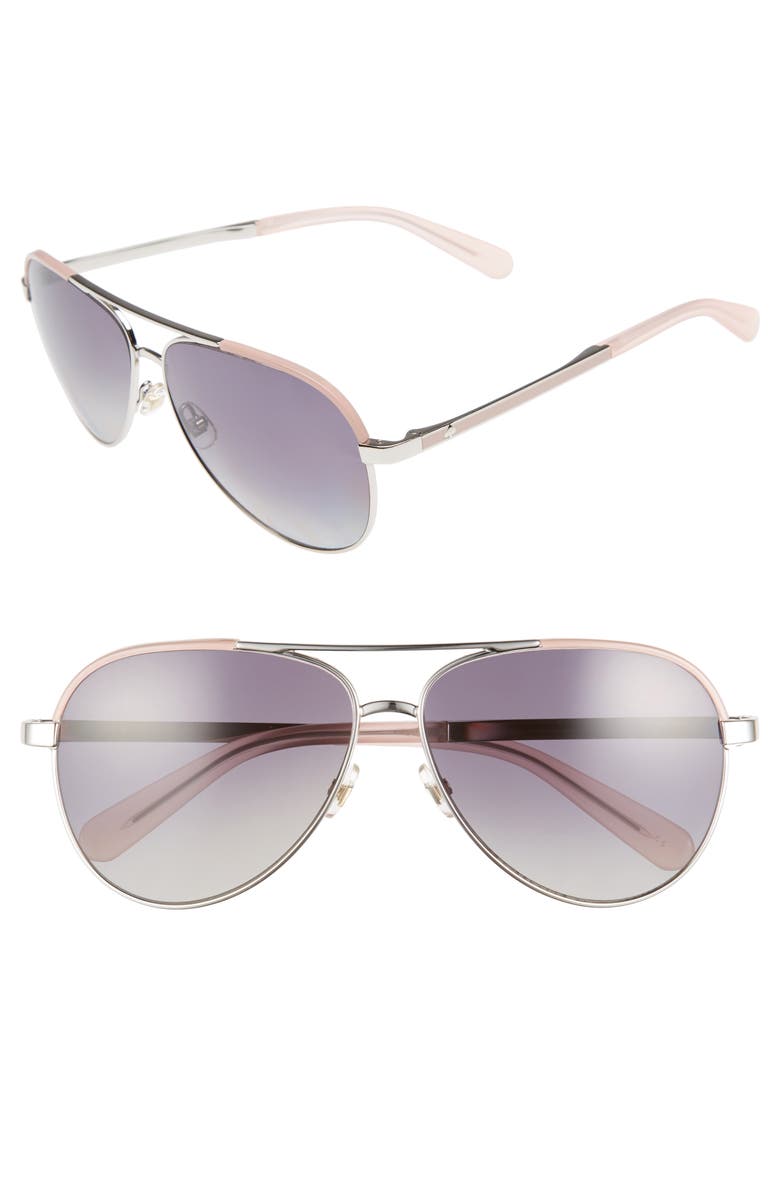 KATE SPADE NEW YORK amarissa 59mm polarized aviator sunglasses, Main, color, SILVER/ PINK