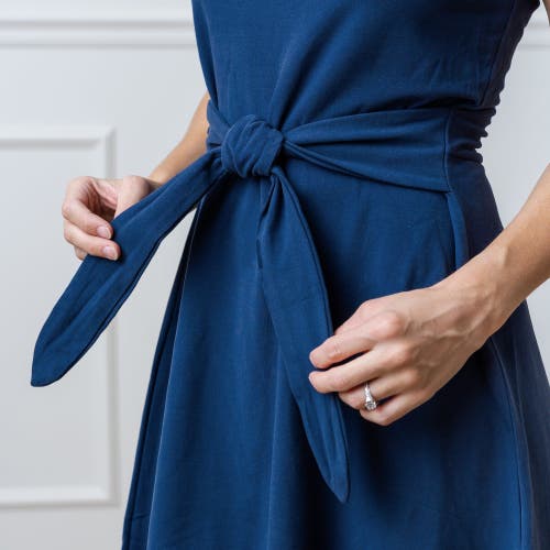 Hope & Henry Organic Cotton Tie-waist Knit Dress In Navy