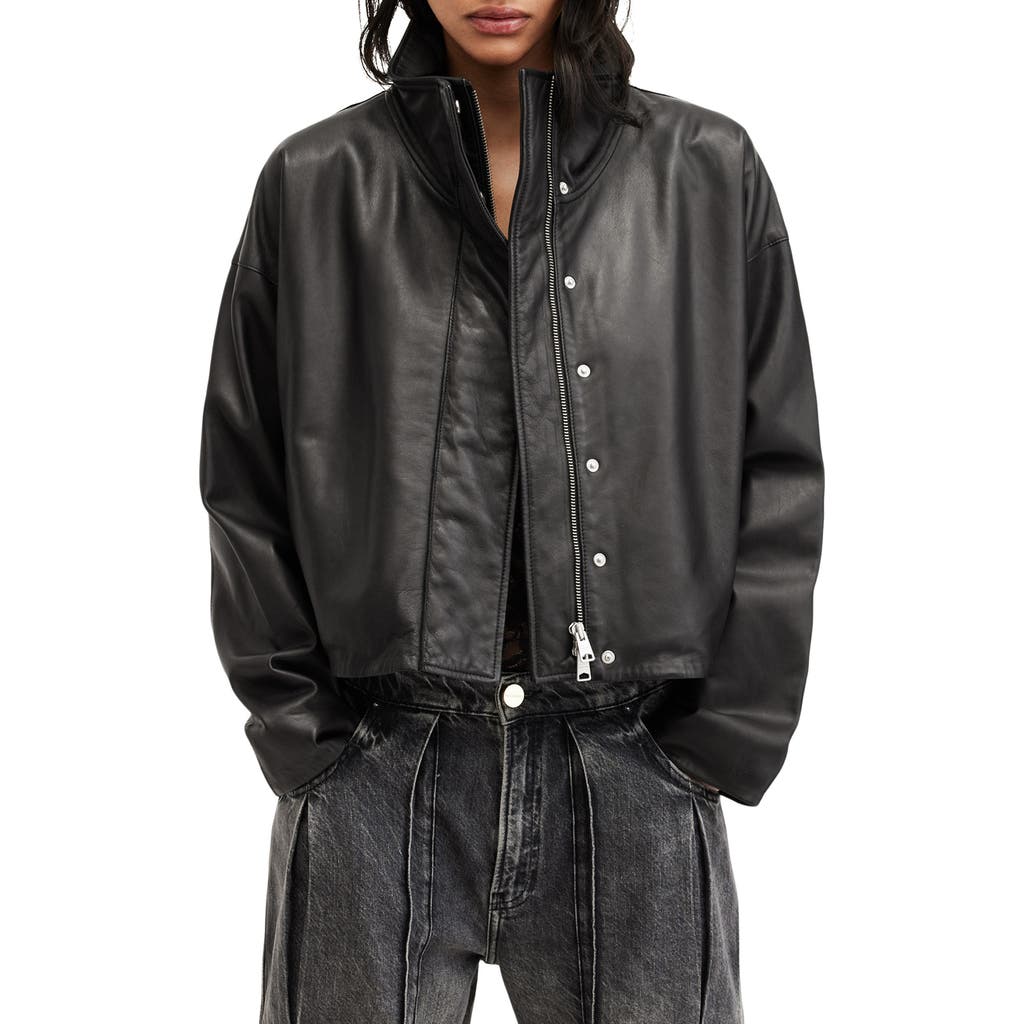 Allsaints Ryder Funnel Neck Leather Jacket In Black