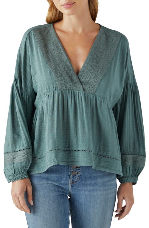 Lucky Brand Lace Trim Peasant Blouse in Balsam Green