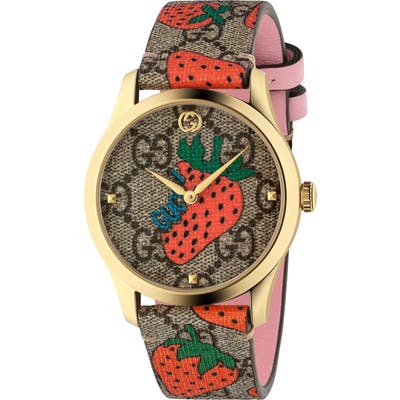 Gucci G-Timeless Strawberry Print Strap Watch,