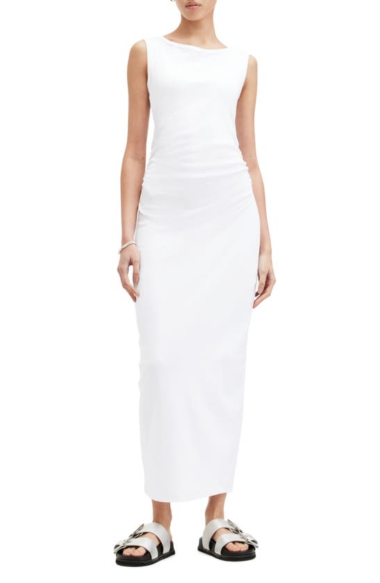 Shop Allsaints Katarina Ruched Side Maxi Dress In Optic White