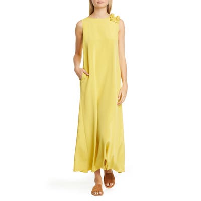 Lafayette 148 New York Francesca Ruffle Shoulder Stretch Silk Maxi Dress, Yellow