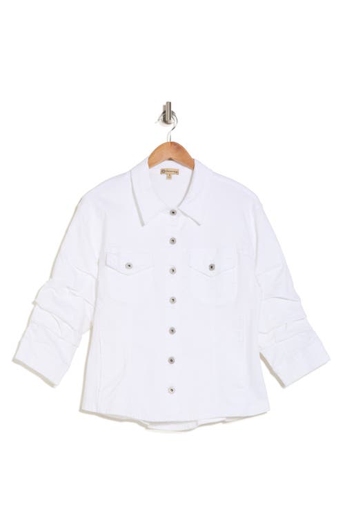 Democracy Cinch Sleeve Denim Jacket In Optic White