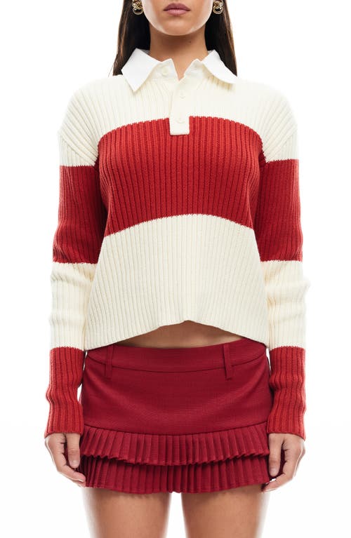 LIONESS Prince Colorblock Cotton Rugby Sweater in Crimson Stripe 