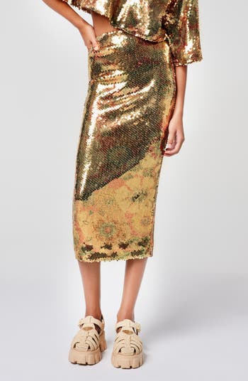 Gold sequin stretch sales skirt