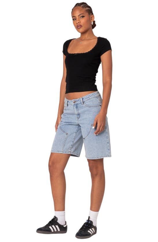 Edikted Priscilla Lace Trim Stretch Cotton Crop Top In Black