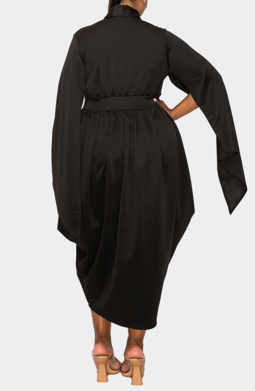 L I V D Tina Cape Sleeve Tulip Hem Midi Dress In Black