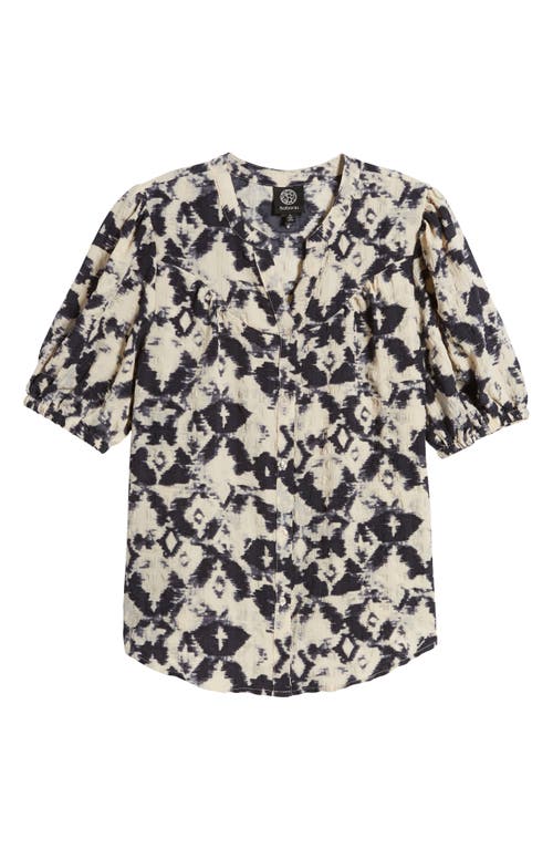 Shop Bobeau Ikat Puff Sleeve Button-up Shirt In Charcoal/ivory Abstract