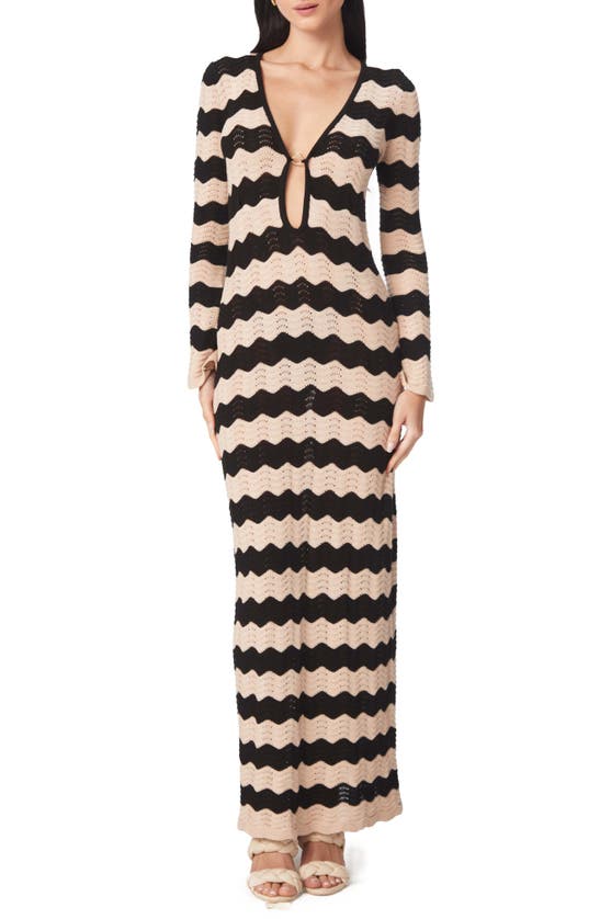 Shop Capittana Ella Stripe Long Sleeve Knit Cover-up Dress In Neutral