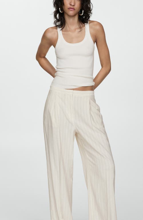 Shop Mango Stripe Straight Leg Pants In Ecru