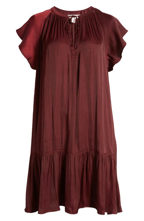 Shop Treasure & Bond Flutter Sleeve Satin Dress In Burgundy Tannin