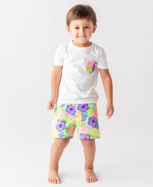 Shop Ruggedbutts Boys Upf50+ Swim Trunks In Aloha Blossoms