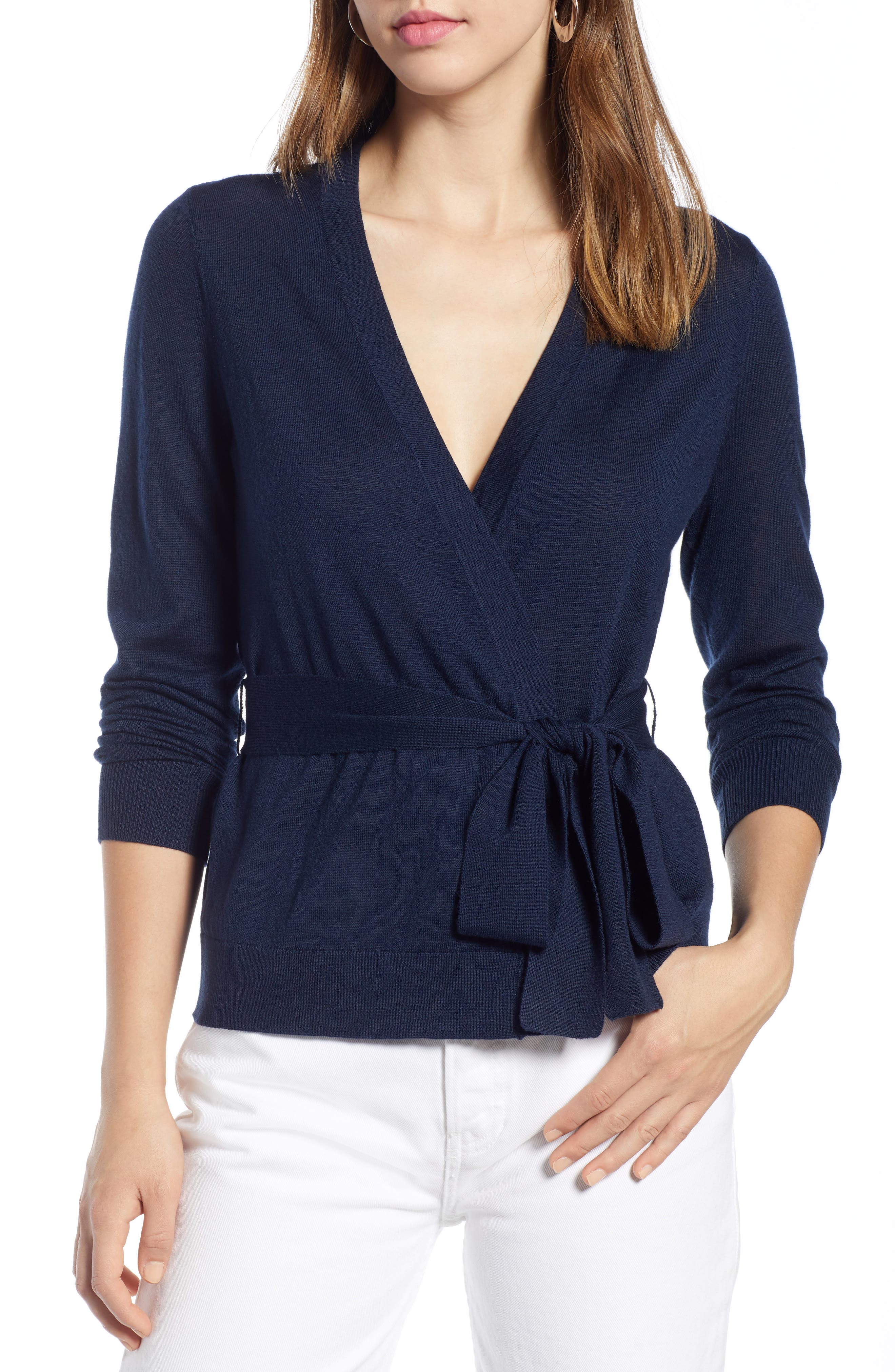 Petite Halogen Tie Waist Cardigan, Blue