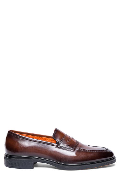 Shop Santoni Easy Penny Loafer In Dark Brown