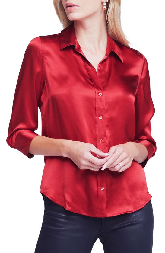 L Agence Dani Silk Charmeuse Blouse In Red Dahlia