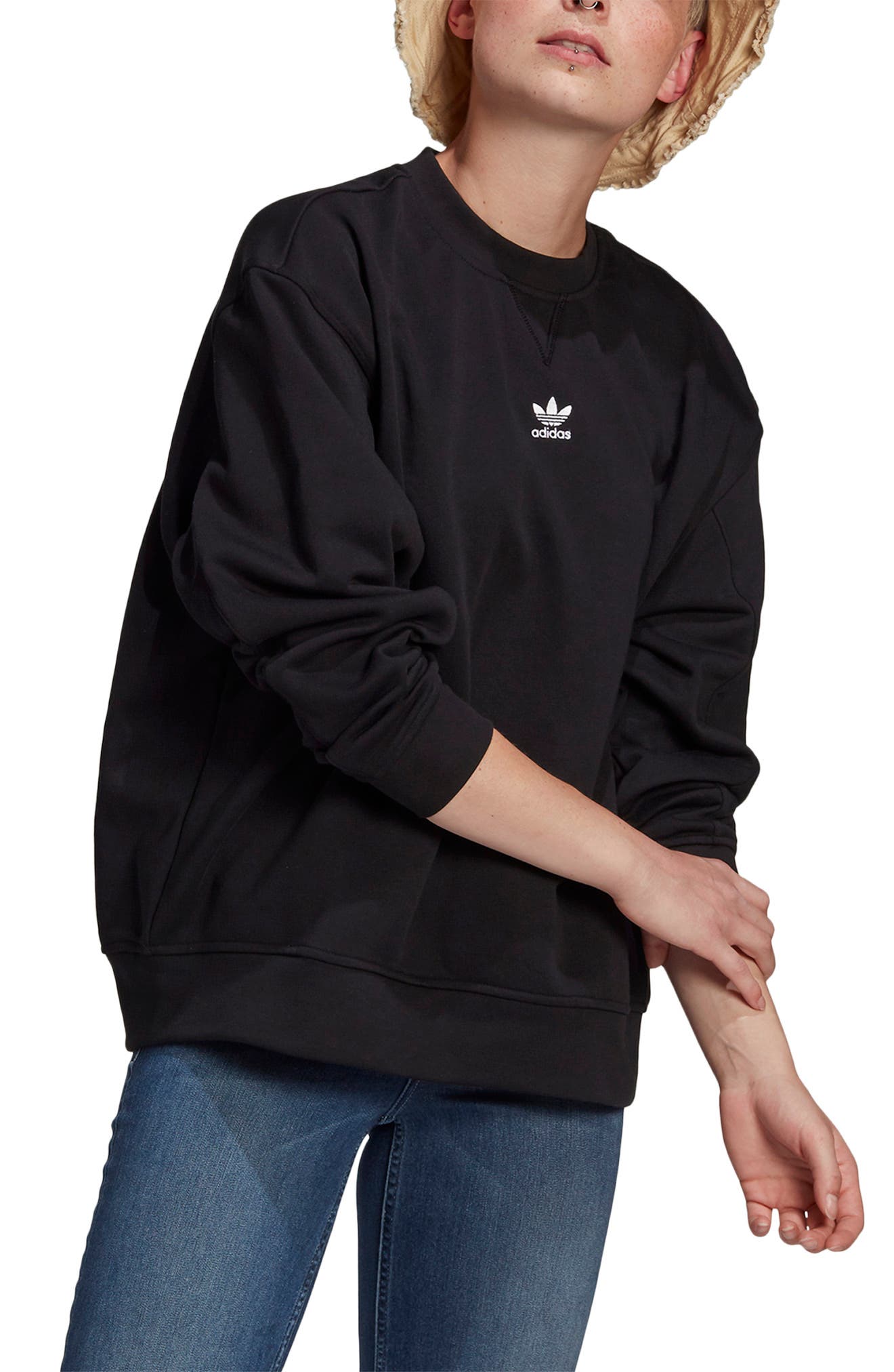 adidas tricolor trefoil velvet sweatshirt