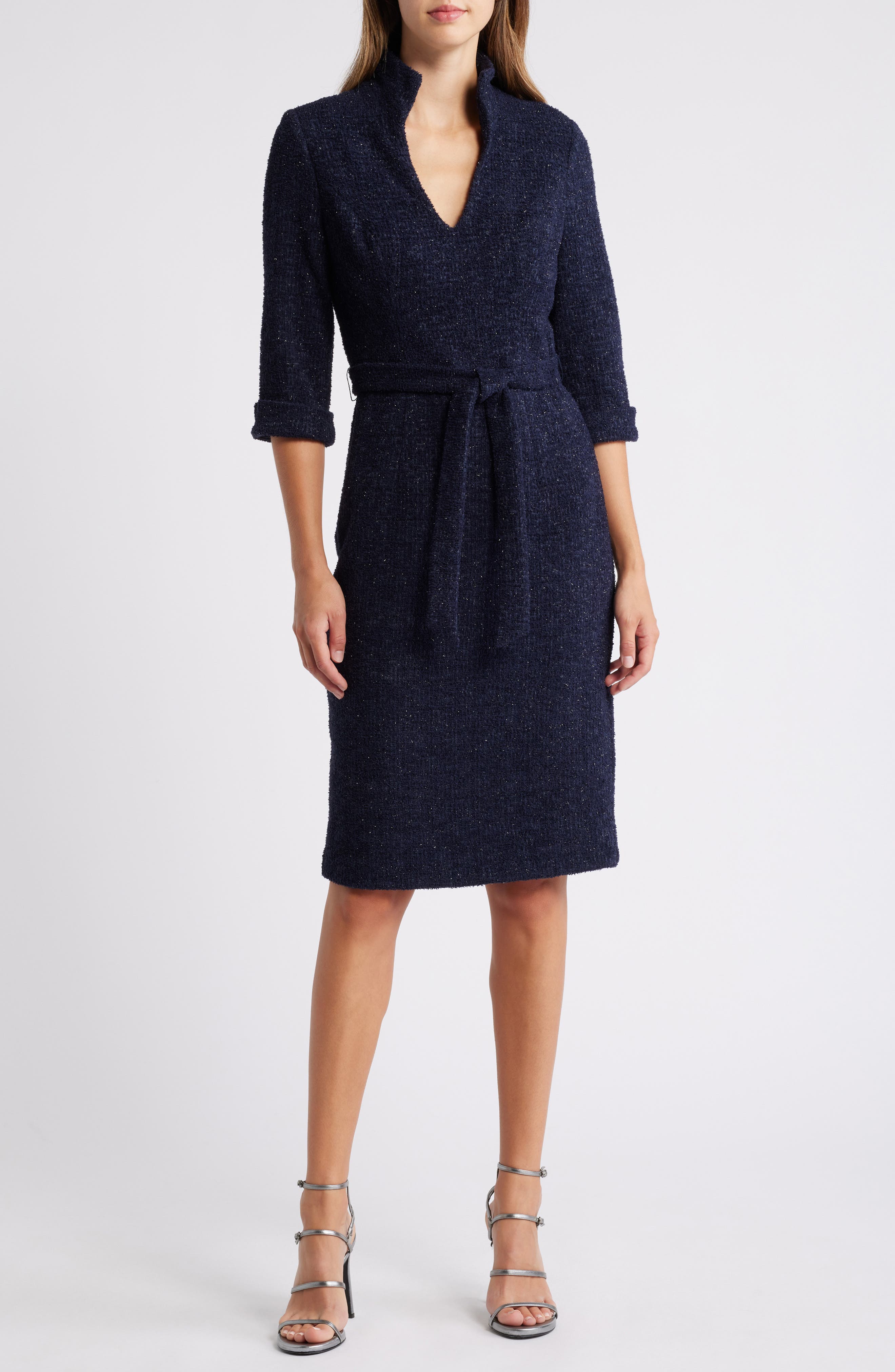 Black Halo Madeline Metallic Tweed Sheath Dress in Twilight Tapestry 