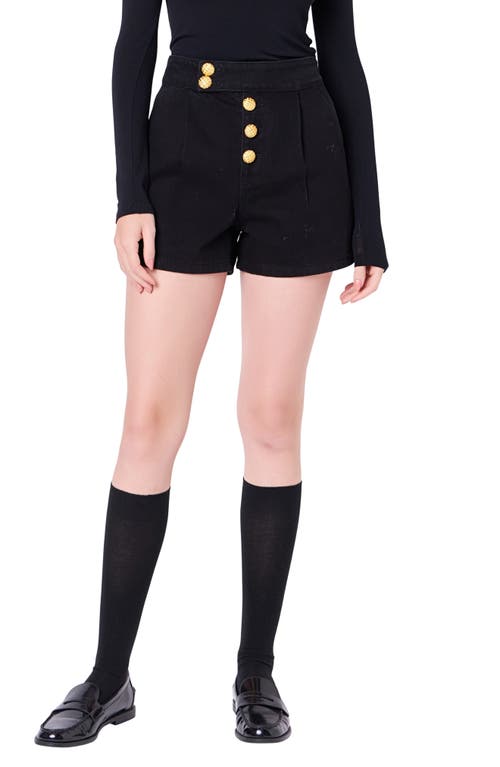 Button Fly Denim Shorts in Black