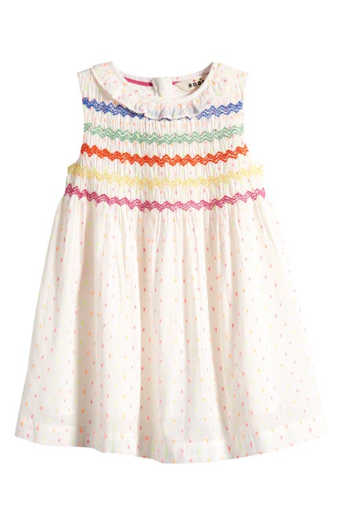 Mini Boden Kids' Dot Print Rainbow Smocked Dress in Ivory Dobby at Nordstrom, Size 4-5Y
