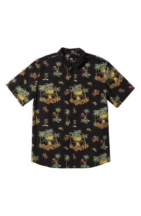 Palm Spritz Floral Short Sleeve Button-Up Shirt