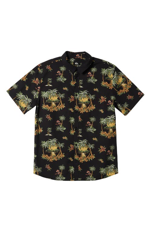 Quiksilver Palm Spritz Floral Short Sleeve Button-Up Shirt in Black at Nordstrom, Size Small