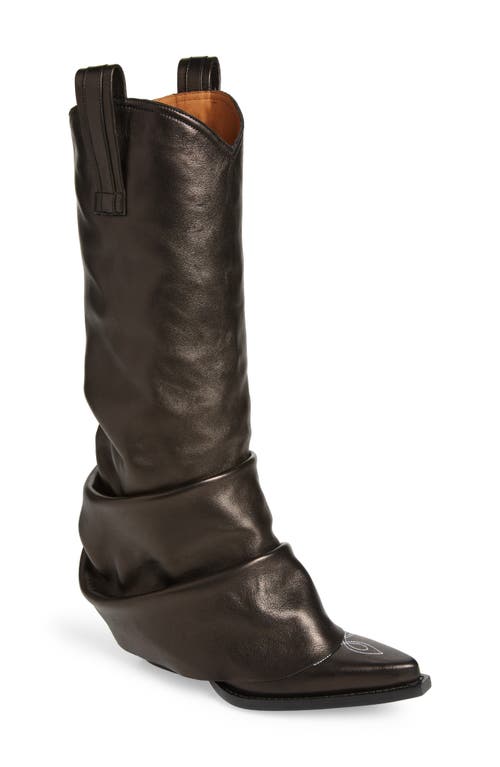 Leather Sleeve Cowboy Boot in Black Leather