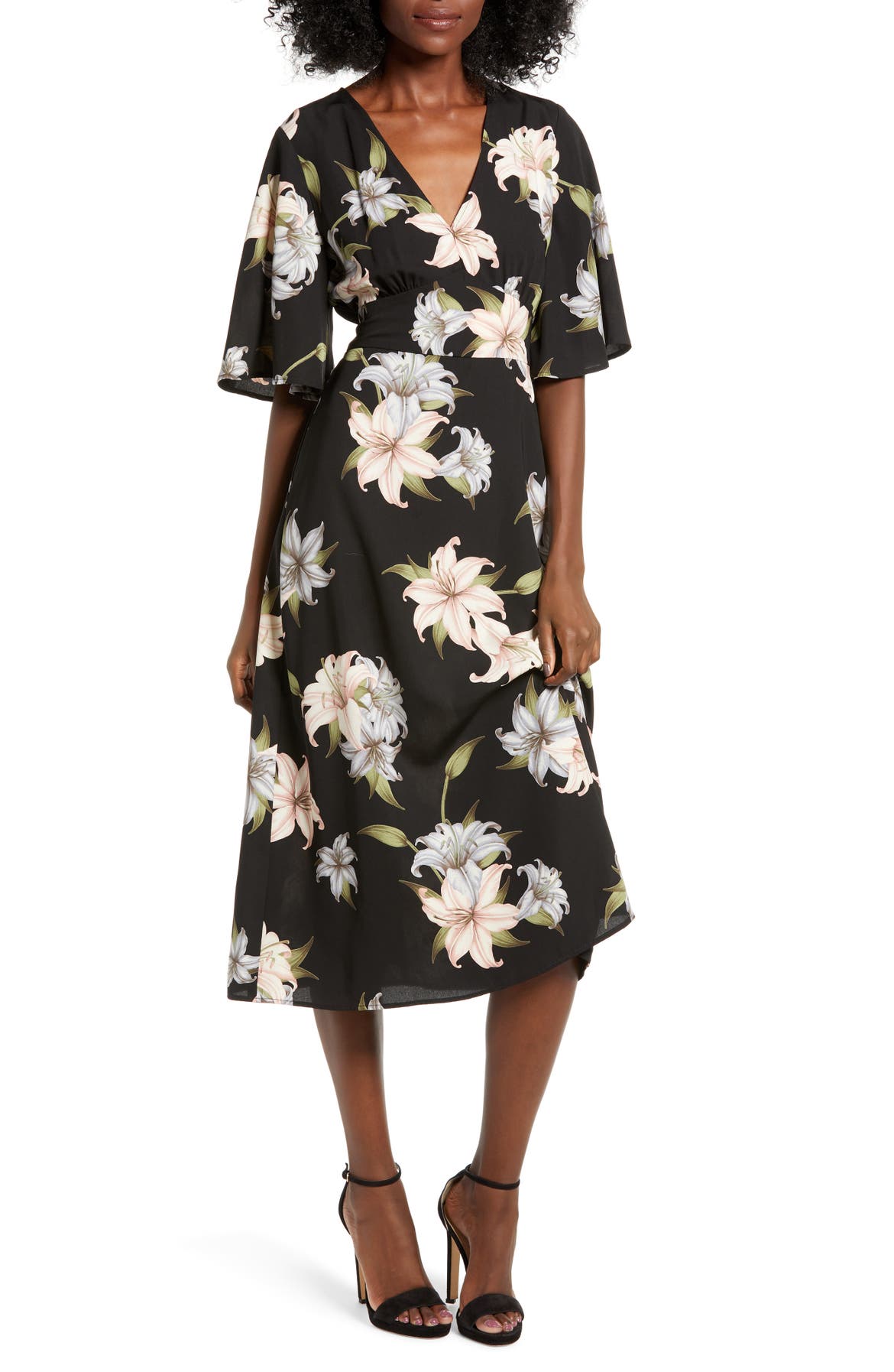 All in Favor Floral Print V-Neck Midi Dress | Nordstrom