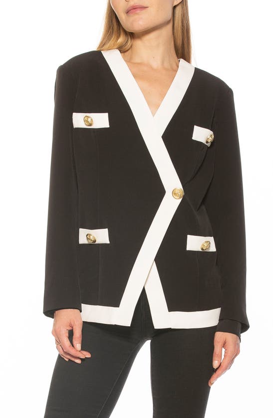 Alexia Admor Emele Oversize Contrast Trim Blazer In Black/ Ivory