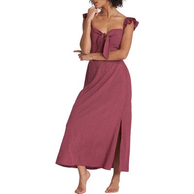 Billabong Cherry Lips Ruffle Strap Maxi Dress, Burgundy