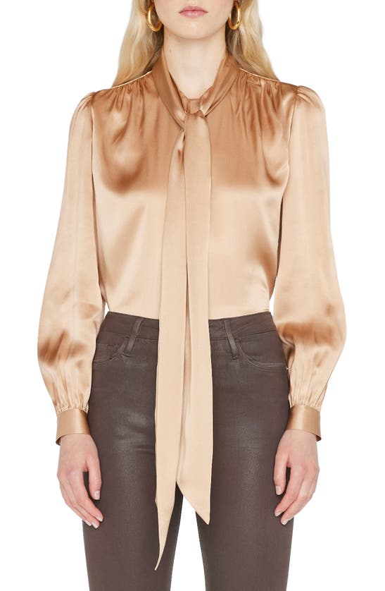 Frame Tie Neck Silk Blouse In Blush