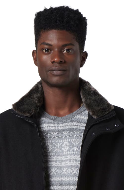 Shop Andrew Marc Wool Blend Faux Fur Collared Jacket In Black