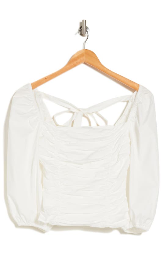 Wayf Gathered Puff Sleeve Stretch Cotton Top In Ivory