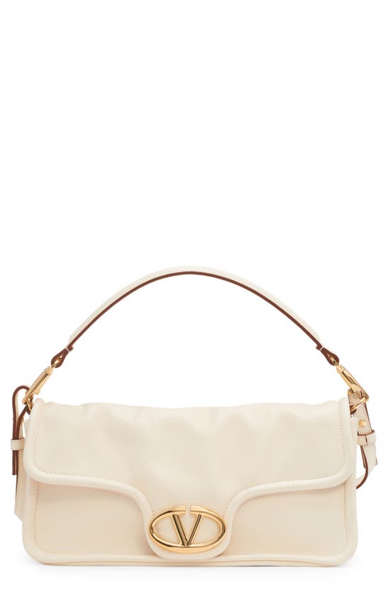 Shop Valentino Garavani Mini Vlogo East/west Leather Shoulder Bag In Ivory