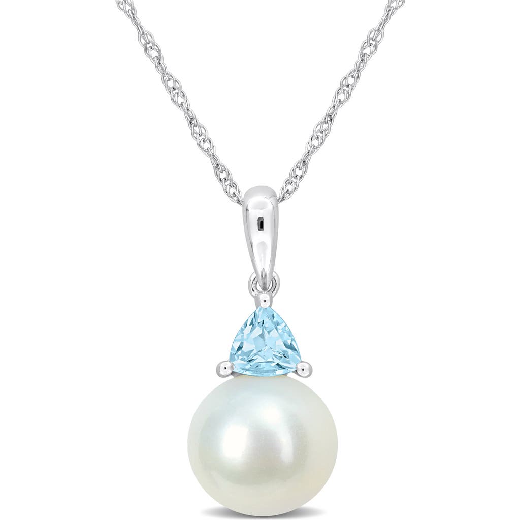 Delmar Freshwater Pearl Pendant Necklace In Sky Blue Topaz